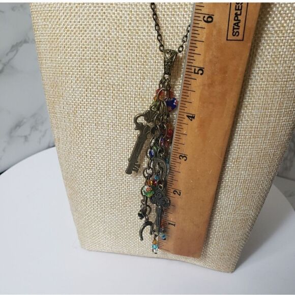 ARTISAN Dangling Wire Wrapped Beads And Charms Boho Necklace - Picture 5 of 7